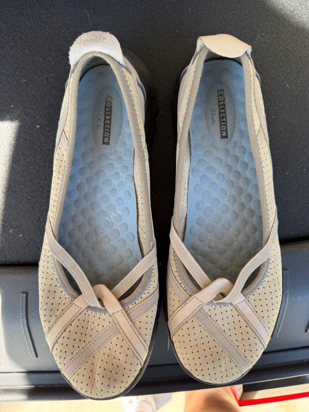 Clarks Privo Tan Taupe Perforated Comfort Flats Slip On Shoes